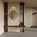 Chinese Traditional Interior With Plum Blossom Mirror Bamboo Reflection And Wooden Partition