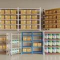 Various Colored Storage Shelving Units Displaying Boxes And Bottled Products