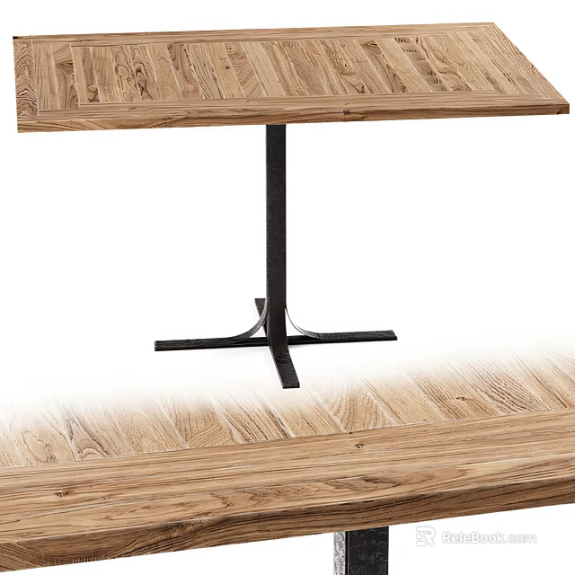 Modern Wooden Dining Table With Black Metal Base And Sturdy Cross Legs 3d model 