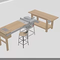 Practical Wooden Workbench Table and Stool Set with Metal Frame and Storage Shelf 3d model