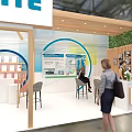Modern LUCITE Exhibition Booth With Open Structure Green Plants And Visitor Displays