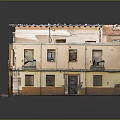 Miniature Old Town Building Model With Narrow Alleyway Red Stop Sign And Balconies