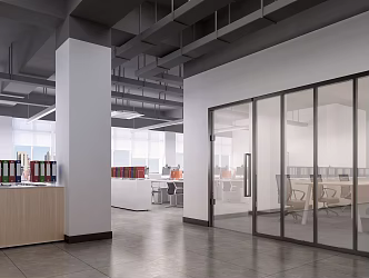Modern aisle glass partition low cabinet bare top white film curtain 3d model