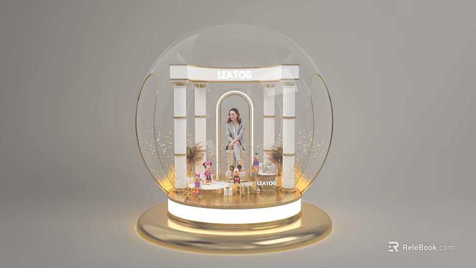 IATO Photo Spot With Transparent Globe Columns Decorative Plants And Golden Base Lighting 3d model 