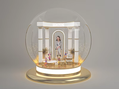 IATO Photo Spot With Transparent Globe Columns Decorative Plants And Golden Base Lighting 3d model