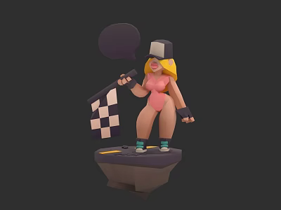Game Movie Character With Blonde Hair Pink Bodysuit Checkered Flag And Speech Bubble 3d model