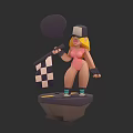 Game Movie Character With Blonde Hair Pink Bodysuit Checkered Flag And Speech Bubble