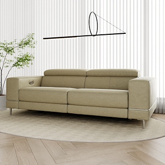 Modern Double Sofa Beige Leather Double Sofa Smart Sofa 3d model