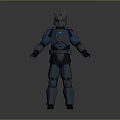 Armored Humanoid Creature Character With Blue Gray Armor And Horned Helmet