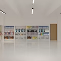 Spacious White Storage Room With Shelves Ceiling Lighting And Large Windows 3d model