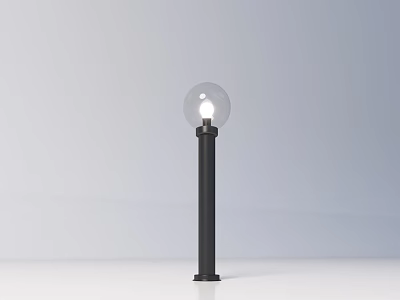Modern Outdoor Light with Black Pole and Transparent Spherical Lampshade 3d model