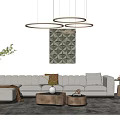 Modern Sofa Coffee Table Set With Geometric Wall Art And Pendant Lights 3d model
