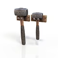 Two Vintage Square Shaped Hammers With Textured Metal Heads And Wooden Handles