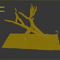 Dry Tree Branches With Fallen Leaves On Ground And Small Green Plants 3d model