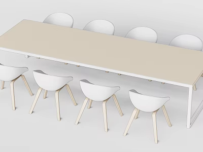 Modern Conference Table With Light Beige Top White Legs And White Chairs 3d model