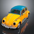Vintage Yellow Beetle Car With Blue Roof And Classic Retro Exterior Design