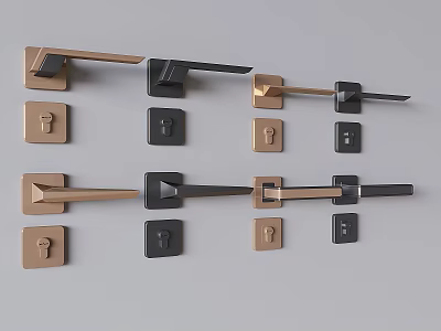 Modern Door Handles With Lever Designs In Brass And Black Color Options 3d model