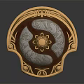 Decorative Shield With Golden Border Red Silver Patterns And Circular Center 3d model