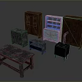 Various Vintage Wooden Furniture Collection With Cabinets Tables And Storage Units