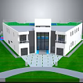 Modern White Residential Building With Green Roof Garage Entrance And Spacious Lawn Surroundings