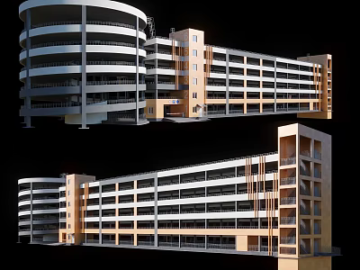 Modern Multi Story Building Exterior Design With Gray Orange Facade And Balconies 3d model