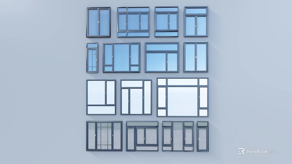 Various Modern Window Designs With Different Frame Styles And Glass Panels 3d model 