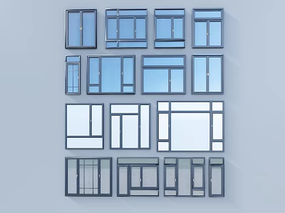 Various Modern Window Designs With Different Frame Styles And Glass Panels 3d model