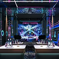 Modern KTV Lounge Interior With Neon Lights Large Screen Sofas And Tables 3d model