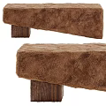 Comfortable Plush Sofa Bench With Brown Beige Upholstery And Wooden Legs