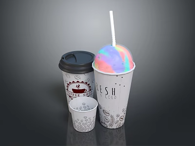 Fresh Beverage Cups With Black Lid And Colorful Dome Cover For Cold Drinks 3d model