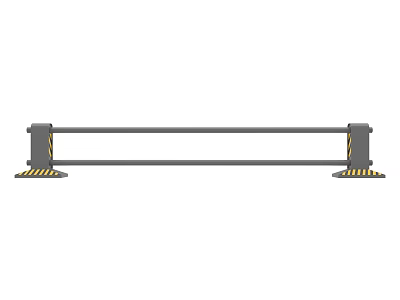 Metal Safety Fence With Vertical Posts Horizontal Rail And Yellow Black Warning Bases 3d model