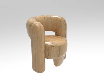 Modern Wooden Stool With Curved Design And Natural Light Wood Finish Structure 3d model