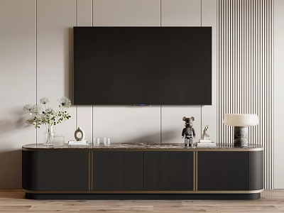 Modern TV Stand With Wall Mounted TV Vase Table Lamp And Decorative Items 3d model