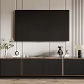 Modern TV Stand With Wall Mounted TV Vase Table Lamp And Decorative Items