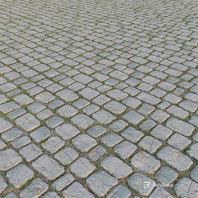 Gray Stone Tiles Neatly Arranged Outdoor Ground With Grass In Gaps 3d model 