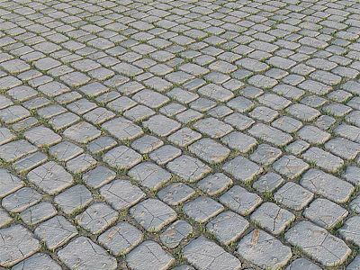 Gray Stone Tiles Neatly Arranged Outdoor Ground With Grass In Gaps 3d model