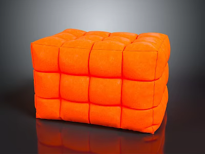 Orange Cubic Soft Fabric Stool For Home Living With Square Pattern Design 3d model