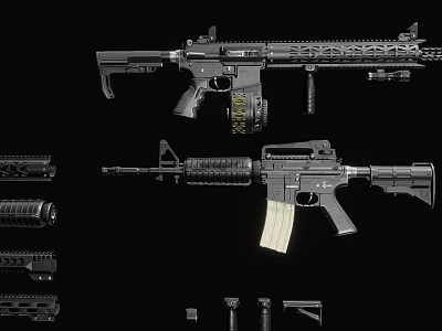 Detailed Modern Tactical Rifles With Barrel Magazine Stock Grip And Accessories 3d model Detailed Modern Tactical Rifles With Barrel Magazine Stock Grip And Accessories 3d model