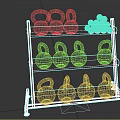Fitness Equipment Storage Rack with Green Yellow Blue Kettlebells and Dumbbells Three Tiered Mobile Design