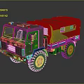 Military Green Off Road Truck With Canvas Cover And Roof Warning Lights