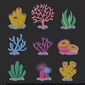 Colorful Marine Life Shaped Wall Decor With Various Coral And Seaweed Designs