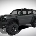 Black Off Road SUV With Large Tires And Rugged Exterior Design