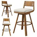 Modern Wooden Bar Stool with Woven Backrest and White Padded Seat Design