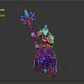 Game Fantasy Mage Character In Purple Blue Robe With Golden Headdress And Blue Crystal Staff