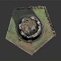 Stone Circular Tower Fortress With Windows Door Square Base And Greenery On Top