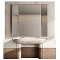 Modern Bathroom Vanity With Large Mirror And Vertical Striped Wall Design