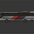 Modern Stylish Bus Exterior Design With Colorful Red Orange Blue Stripes And White Body