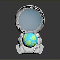 Astronaut Shaped White Decorative Furniture With Cat Figure And Illuminated Globe Design
