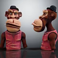 Two Cartoon Monkey Characters With Black Hats Pink Vests And Expressive Faces
