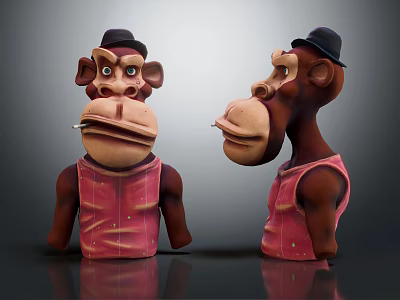 Two Cartoon Monkey Characters With Black Hats Pink Vests And Expressive Faces 3d model